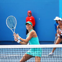 15-1-14. Australian Open 2014. Womens Doubles. Round 1. Shahar Peer (ISR)/Silvia Soler-Espinosa (ESP) def Yung-Jan Chan (TPE)/Janette Husarova (SVK) 7-5 4-6 6-4. Photo: Peter Haskin
