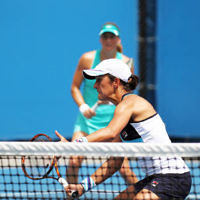 15-1-14. Australian Open 2014. Womens Doubles. Round 1. Shahar Peer (ISR)/Silvia Soler-Espinosa (ESP) def Yung-Jan Chan (TPE)/Janette Husarova (SVK) 7-5 4-6 6-4. Photo: Peter Haskin