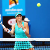 15-1-14. Australian Open 2014. Womens Doubles. Round 1. Shahar Peer (ISR)/Silvia Soler-Espinosa (ESP) def Yung-Jan Chan (TPE)/Janette Husarova (SVK) 7-5 4-6 6-4. Photo: Peter Haskin