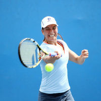 15-1-14. Australian Open 2014. Womens Doubles. Round 1. Shahar Peer (ISR)/Silvia Soler-Espinosa (ESP) def Yung-Jan Chan (TPE)/Janette Husarova (SVK) 7-5 4-6 6-4. Photo: Peter Haskin