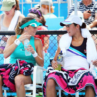 15-1-14. Australian Open 2014. Womens Doubles. Round 1. Shahar Peer (ISR)/Silvia Soler-Espinosa (ESP) def Yung-Jan Chan (TPE)/Janette Husarova (SVK) 7-5 4-6 6-4. Photo: Peter Haskin