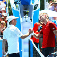 13-1-14. Australian Open. Round 1. Day 1. Dudi Sela (ISR) lost to Jarkko Niemimen (FIN) 6-3 6-7 7-6 6-3 6-3. Photo: Peter Haskin