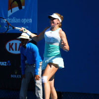 13-1-14. Australian Open.Womens Singles Round 1. Day 1. Julia Glushko (ISR) lost to Lucie Safarova (CZE) 5-7 6-3 1-6.  Photo: Peter Haskin
