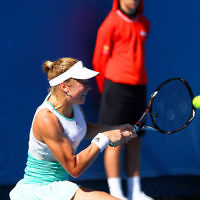 13-1-14. Australian Open.Womens Singles Round 1. Day 1. Julia Glushko (ISR) lost to Lucie Safarova (CZE) 5-7 6-3 1-6.  Photo: Peter Haskin