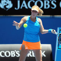 14-1-14. Australian Open. Day 2. Round 1 womens singles. Camila Giorgi (ITA) def Storm Sanders (AUS) 4-6 6-1 6-4. Photo: Peter Haskin 14-1-14. Australian Open. Day 2. Round 1 womens singles. Camila Giorgi (ITA) def Storm Sanders (AUS) 4-6 6-1 6-4. Photo: Peter Haskin
