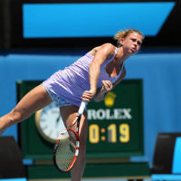 14-1-14. Australian Open. Day 2. Round 1 womens singles. Camila Giorgi (ITA) def Storm Sanders (AUS) 4-6 6-1 6-4. Photo: Peter Haskin 14-1-14. Australian Open. Day 2. Round 1 womens singles. Camila Giorgi (ITA) def Storm Sanders (AUS) 4-6 6-1 6-4. Photo: Peter Haskin