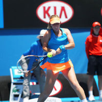 14-1-14. Australian Open. Day 2. Round 1 womens singles. Camila Giorgi (ITA) def Storm Sanders (AUS) 4-6 6-1 6-4. Photo: Peter Haskin 14-1-14. Australian Open. Day 2. Round 1 womens singles. Camila Giorgi (ITA) def Storm Sanders (AUS) 4-6 6-1 6-4. Photo: Peter Haskin