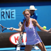 14-1-14. Australian Open. Day 2. Round 1 womens singles. Camila Giorgi (ITA) def Storm Sanders (AUS) 4-6 6-1 6-4. Photo: Peter Haskin 14-1-14. Australian Open. Day 2. Round 1 womens singles. Camila Giorgi (ITA) def Storm Sanders (AUS) 4-6 6-1 6-4. Photo: Peter Haskin