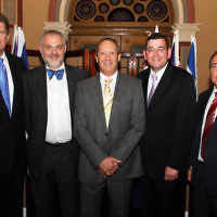 ZCV-JCCV cocktail reception 2011. From left: Premier Ted Baillieu, Sam Tartaka, John Searle, Daniel Andews, Yuval Rotem. ZCV-JCCV cocktail reception 2011. From left: Premier Ted Baillieu, Sam Tartaka, John Searle, Daniel Andews, Yuval Rotem.