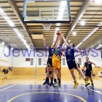 1-6-14. Basketball. Maccabi Warriors lost to Mornington Breakers. 43-61. Beni Tamir (5) and Nick Alexandrou jump for the rebound. Photo: Peter Haskin 1-6-14. Basketball. Maccabi Warriors lost to Mornington Breakers. 43-61. Beni Tamir (5) and Nick Alexandrou jump for the rebound. Photo: Peter Haskin