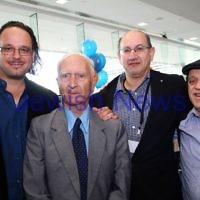 8-6-14. Limmud Oz 2014. From left: Ghil'ad Zuckerman, Uncle Boydie Alf Yurner, Jeremy Jones, Aubrey Schwarz. Photo: Peter Haskin