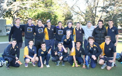 Yavneh’s senior boys soccer team with coach Gidi Sweet.