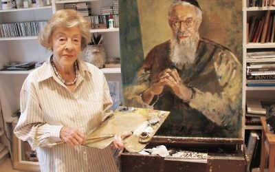 Judy Cassab with her portrait of Rabbi Zalman Schachter-Shalomi. Photo: Joshua Levi