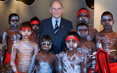Mark Leibler with members of the Neminuwarlin Aboriginal Dance Group. Photo: James Braund