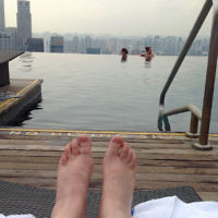 Dani Haski entered this photo of the view from the Marina Bay Sands Hotel in Singapore across the infinity pool. Dani Haski entered this photo of the view from the Marina Bay Sands Hotel in Singapore across the infinity pool.