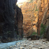 Edward Baral entered this photo of the sun rising over "The Narrows" in Zion National Park, Utah.