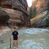 Harry Baral walking "The Narrows" in Zion National Park in Utah, USA. Harry Baral walking "The Narrows" in Zion National Park in Utah, USA.