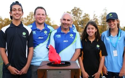 From left: Josh Pincus, Carnival manager Justin Shelton, Danny Hochberg, Tamar Miller and Saskia Reisin at Tuesday’s opening ceremony. Photo: Talia Binkin.