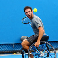 27-1-16. Australian Open 2016. Adam Kellerman v Gustavo Fernandez. Mens Wheel chair. Photo: Peter Haskin