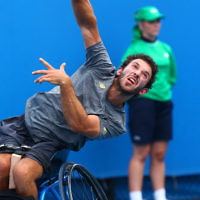 27-1-16. Australian Open 2016. Adam Kellerman v Gustavo Fernandez. Mens Wheel chair. Photo: Peter Haskin