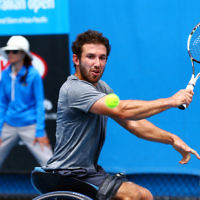 27-1-16. Australian Open 2016. Adam Kellerman v Gustavo Fernandez. Mens Wheel chair. Photo: Peter Haskin