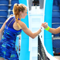14-1-16. Australian Open Womens Qualifying round 1. Julia Glushko def Eri Hozumi 6-1 6-3. Photo: Peter Haskin