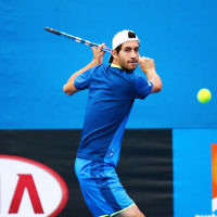 14-1-16. Australian Open Mens Qualifying round 2. Amir Weintraub lost to Daniel Evans 7-5 7-6 2-6. Photo: Peter Haskin