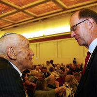 27-1-16. Holocaust Rememberance Day at Glen Eira Town Hall. Max Stern (left) with Austrian Ambassador to Australia Helmut Bock. Photo: Peter Haskin