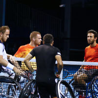 28-1-16. Australian Open 2016. Adam Kellerman (AUS) and Maikel Scheffers (NED). Wheel chair doubles. Photo: Peter Haskin
