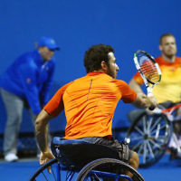 28-1-16. Australian Open 2016. Adam Kellerman (AUS) and Maikel Scheffers (NED). Wheel chair doubles. Photo: Peter Haskin