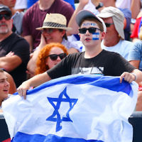 21-1-16. Australian Open 2016. Dudi Sela fans. Israeli flags. photo: peter haskin