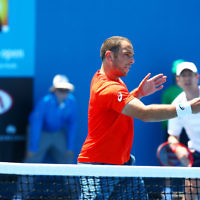 23-1-16. Australian Open 2016. Day 6. Mens doubles round 2. Dominic Inglot (GBR) [11] Robert Lindstedt (SWE) [11] defeats Eric Butorac (USA) Scott Lipsky (USA) 7-6(5) 6-7(5) 6-4 . Photo: Peter HaskinCompleted Photo: Peter Haskin