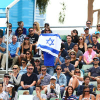 23-1-16. Australian Open 2016. Dudi Sela fans. Israeli flags. photo: peter haskin