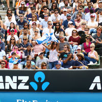 23-1-16. Australian Open 2016. Dudi Sela fans. Israeli flags. photo: peter haskin