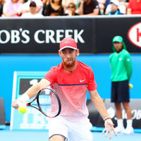 23-1-16. Australian Open 2016. Day 6. Mens Round 3. Andrey Kuznetsov (RUS) defeats Dudi Sela (ISR) 7-5 3-6 6-1 7-6(4). Dudi Sela.  Photo: Peter Haskin