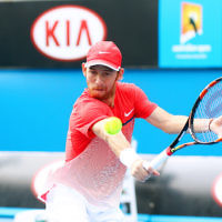 23-1-16. Australian Open 2016. Day 6. Mens Round 3. Andrey Kuznetsov (RUS) defeats Dudi Sela (ISR) 7-5 3-6 6-1 7-6(4). Dudi Sela.  Photo: Peter Haskin