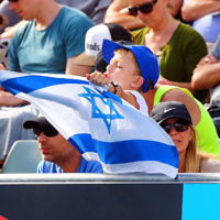 23-1-16. Australian Open 2016. Dudi Sela fans. Israeli flags. photo: peter haskin
