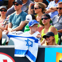 23-1-16. Australian Open 2016. Dudi Sela fans. Israeli flags. photo: peter haskin