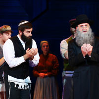 5-1-16. Fiddler On The Roof. Princess Theatre, Melbourne. Starring Anthony Warlow (Tevye), Sigrid Thornton (Golde), Lior(Motel), Mark Mitchell (Lazar Wolf), Nicki Wendt (Yente). Photo: Peter Haskin