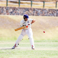 6-3-16. Maccabi Cricket Second XI batting during their semi final win over South Yarra at Como Park.  Photo: Peter Haskin