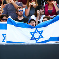23-1-16. Australian Open 2016. Dudi Sela fans. Israeli flags. photo: peter haskin