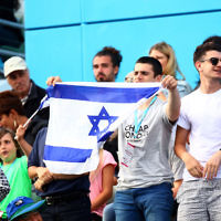 23-1-16. Australian Open 2016. Dudi Sela fans. Israeli flags. photo: peter haskin