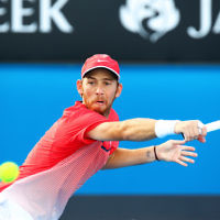 23-1-16. Australian Open 2016. Day 6. Mens Round 3. Andrey Kuznetsov (RUS) defeats Dudi Sela (ISR) 7-5 3-6 6-1 7-6(4). Dudi Sela.  Photo: Peter Haskin