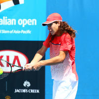 24-1-16. Australian Open 2016. Day 7. Junior boys singles round 1. Tao Mu (CHN) defeats Yshai Oliel (ISR)	4-6 6-3 7-5 . Photo: Peter Haskin