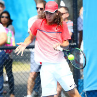 24-1-16. Australian Open 2016. Day 7. Junior boys singles round 1. Tao Mu (CHN) defeats Yshai Oliel (ISR)	4-6 6-3 7-5 . Photo: Peter Haskin
