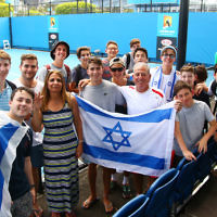 13-1-16. Australian Open Mens Qualifying round 1. Amir Weintraub def Luke Saville 4-6 6-3 6-4. Fans show their support. Photo: Peter Haskin
