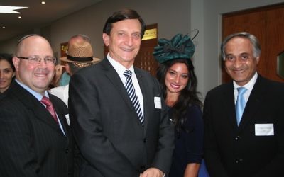 From left: Maroubra Synagogue president Daryl Robinson, Ron Hoenig, Rebbetzin Chana Raizel Friedman and Noel D’Souza before last week’s outreach Shabbat dinner.