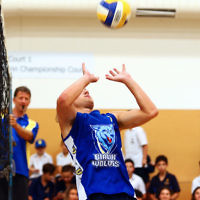 23-3-16. Bialik College Alumni v Year 12 volleyball match. Asher Berlinski, Year 12.. Photo: Peter Haskin