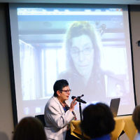 22-5-16. Jewish Writers Festival. Melbourne 2016. Ann Goldstein on Skype interviewed by Mirna Cicioni. Photo: Peter Haskin 22-5-16. Jewish Writers Festival. Melbourne 2016. Ann Goldstein on Skype interviewed by Mirna Cicioni. Photo: Peter Haskin