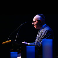 5-5-16. Yom Hashoah 2016. Gennady Vikov recites the poem "Babi Yar". Photo: Peter Haskin